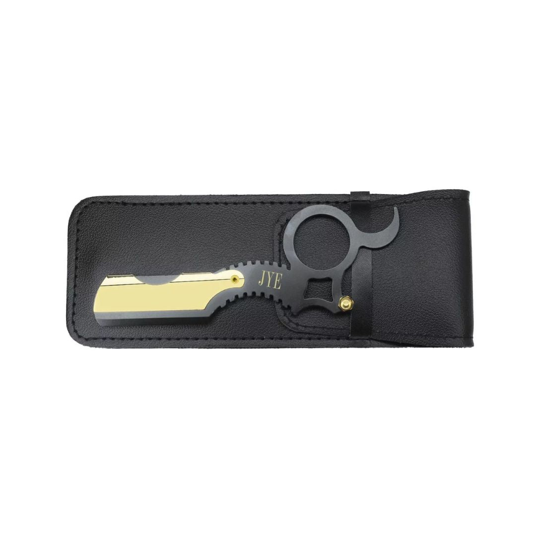 Kit Bolígrafo para Barba + Portanavajas Color Negro con Oro para Barba y Cabello