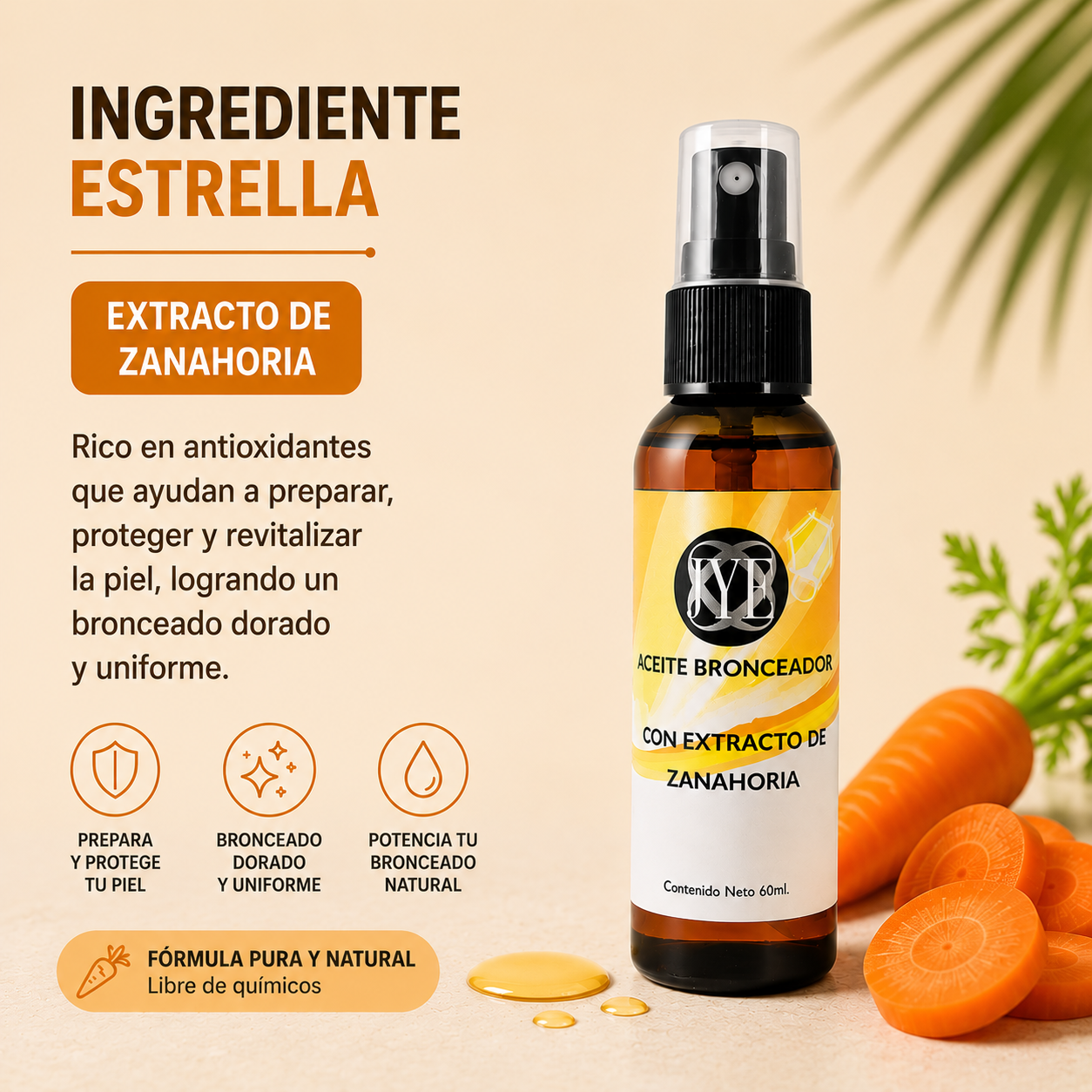 Aceite Bronceador con Extracto de Zanahoria 60 ml