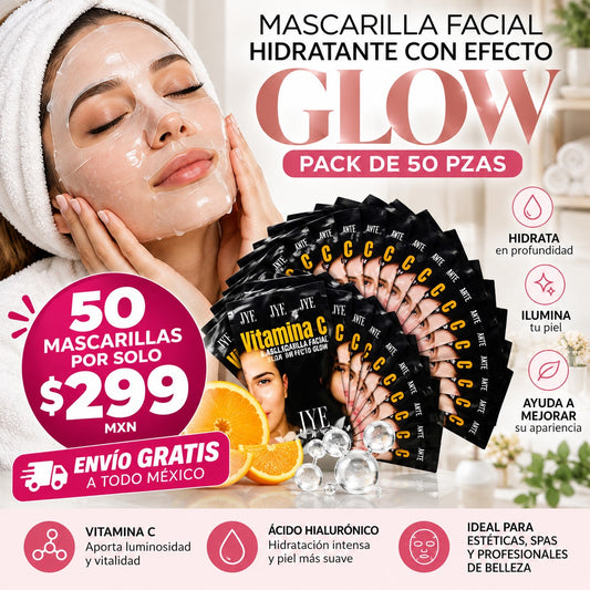 Envio Gratis Mascarilla Hidratante con Efecto GLOW. Pack de 50 PZAS