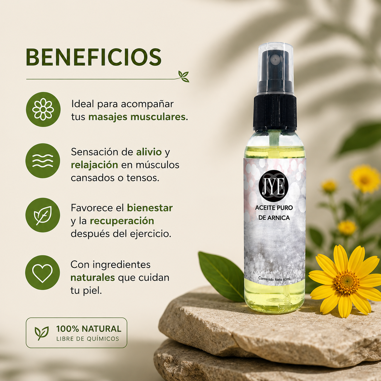 Aceite de Árnica JYE | Masaje Muscular 100% Natural 60ml