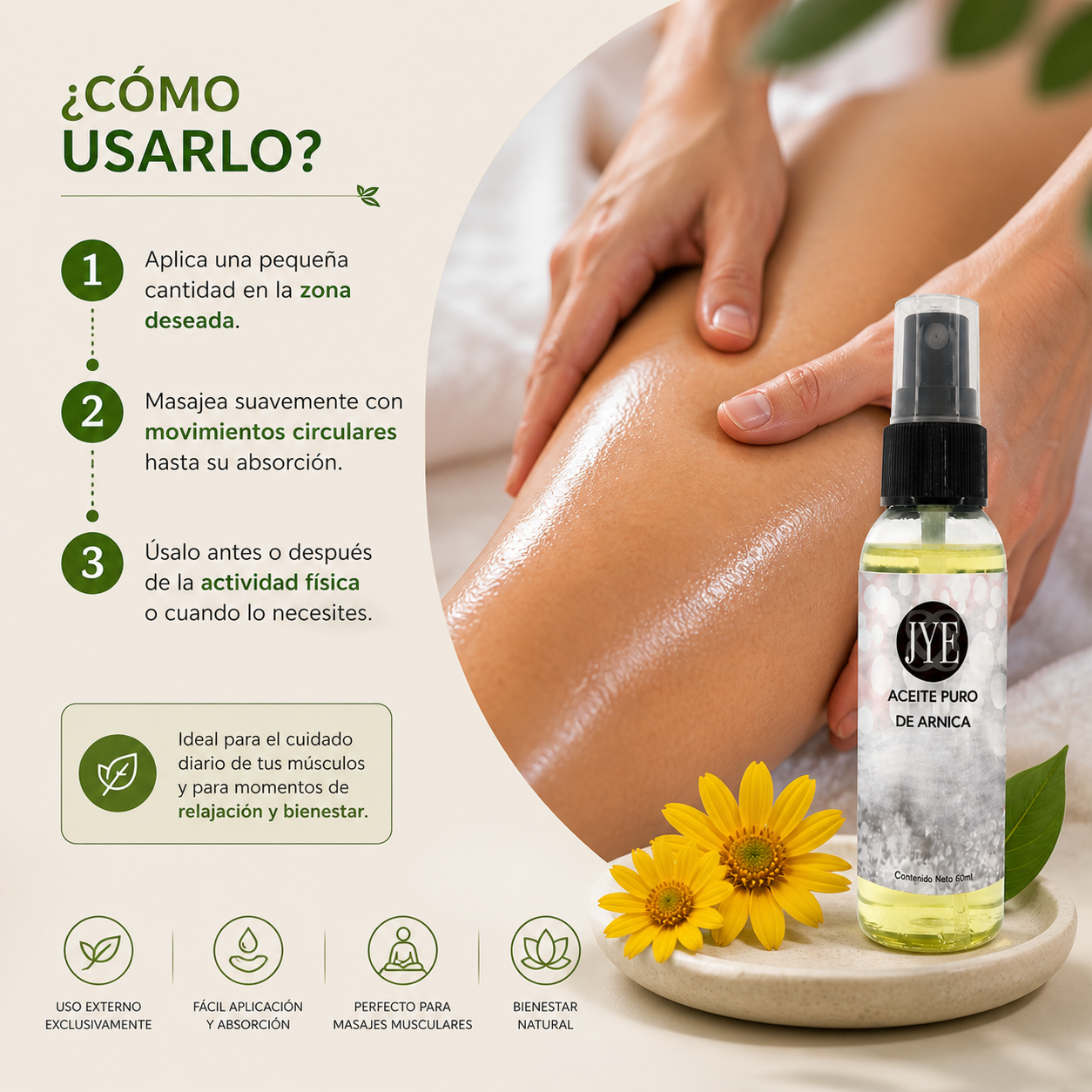 Aceite de Árnica JYE | Masaje Muscular 100% Natural 60ml