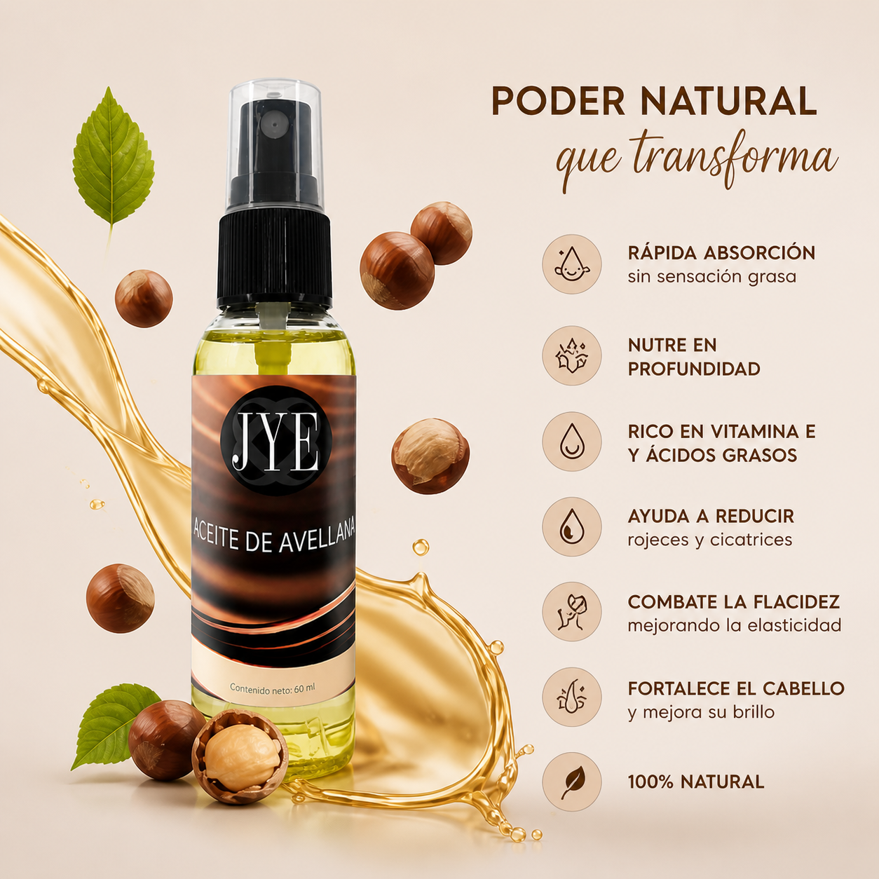 Aceite de Avellana Hidratante 60 ml JYE