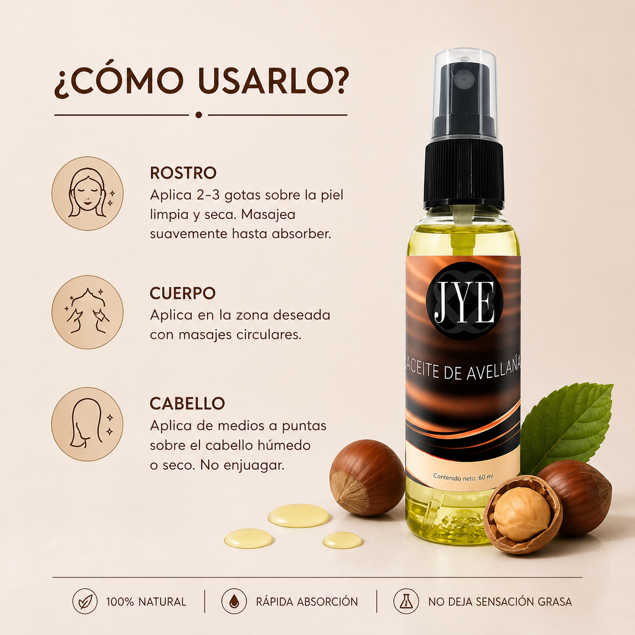 Aceite de Avellana Hidratante 60 ml JYE