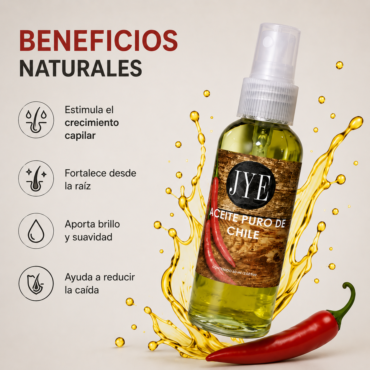 Aceite Puro de Chile Potenciador Extremo De Crecimiento Fórmula De Engrosamiento Y Regeneración