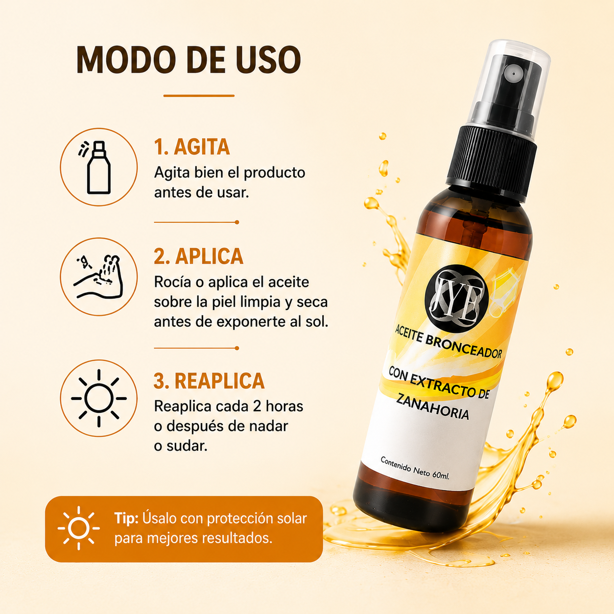 Aceite Bronceador con Extracto de Zanahoria 60 ml